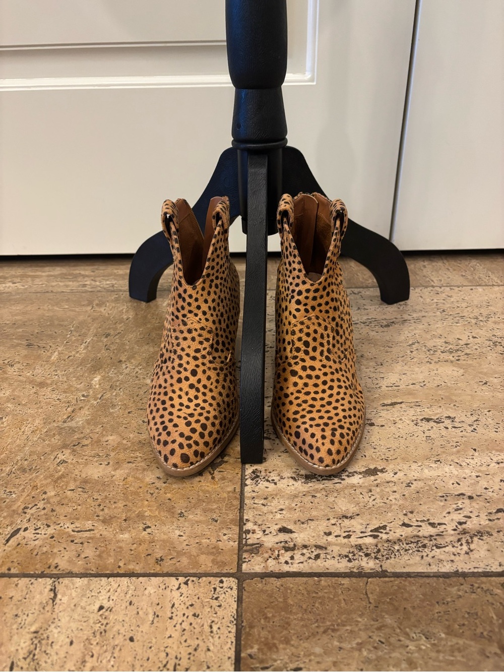 Chevron Cut Cheetah Print Ankle Boots - Tan & Black